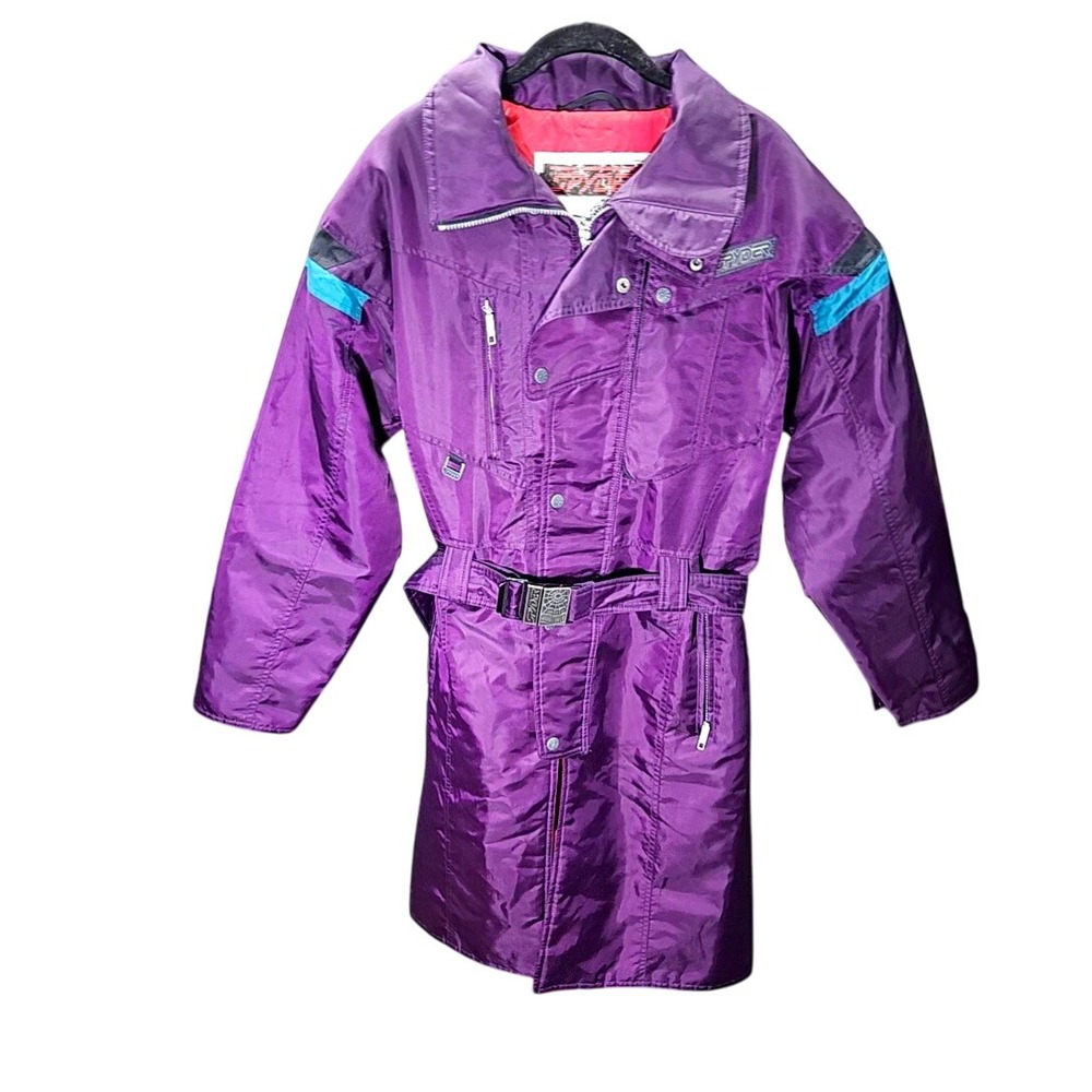 Spyder One Piece Ski Suit Small Purple Teal Belted Vintage 80s Made in Hong Kong